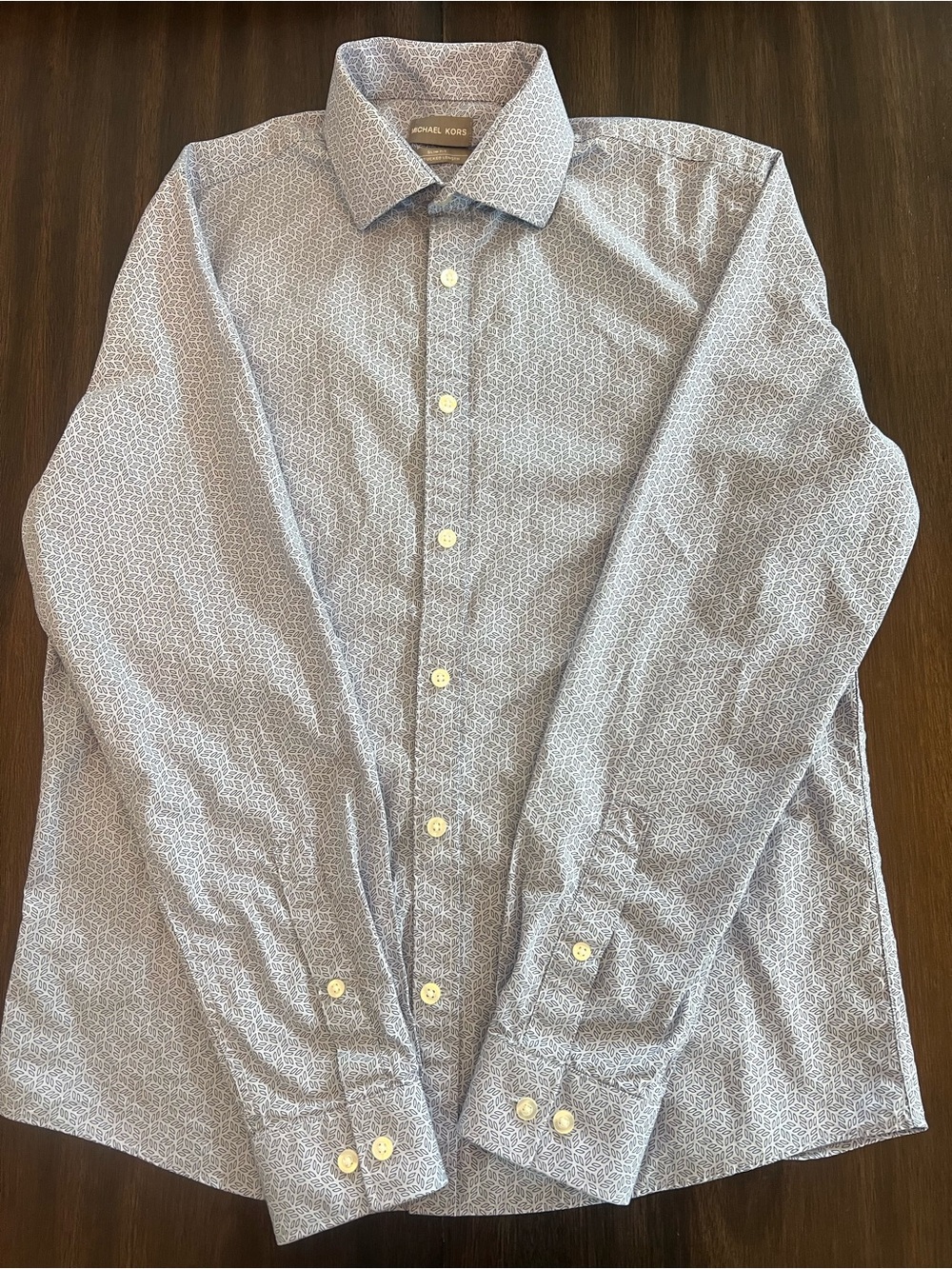 Michael Kors Light Blue Patterned Men's Dress Shirt